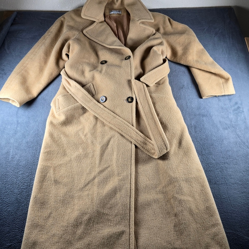 Jonathan Michael Camel Wool Wrap Coat Double Breasted Belted Made in USA Size 8